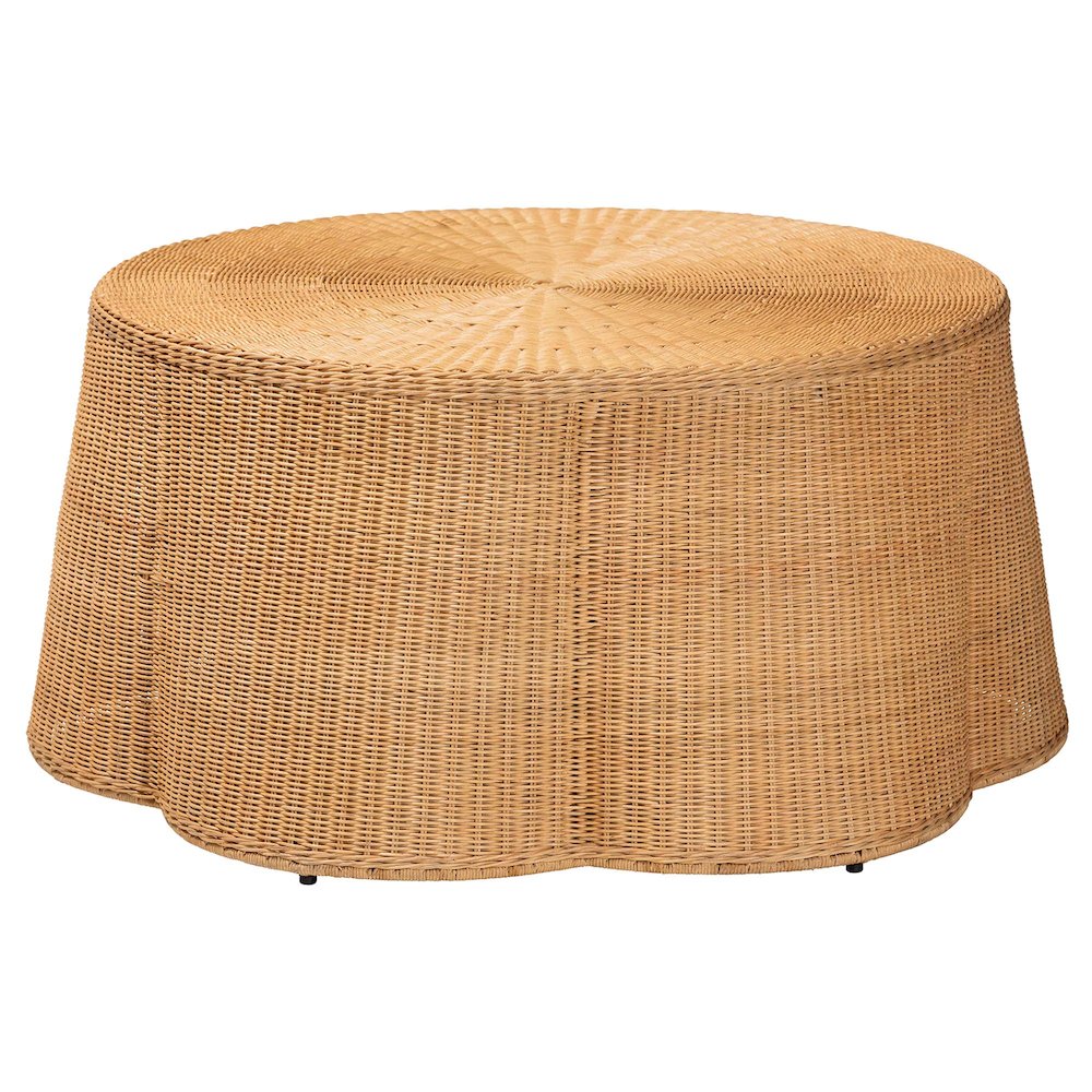 Palm Bohemian Honey Scallop Rattan Coffee Table. Picture 1