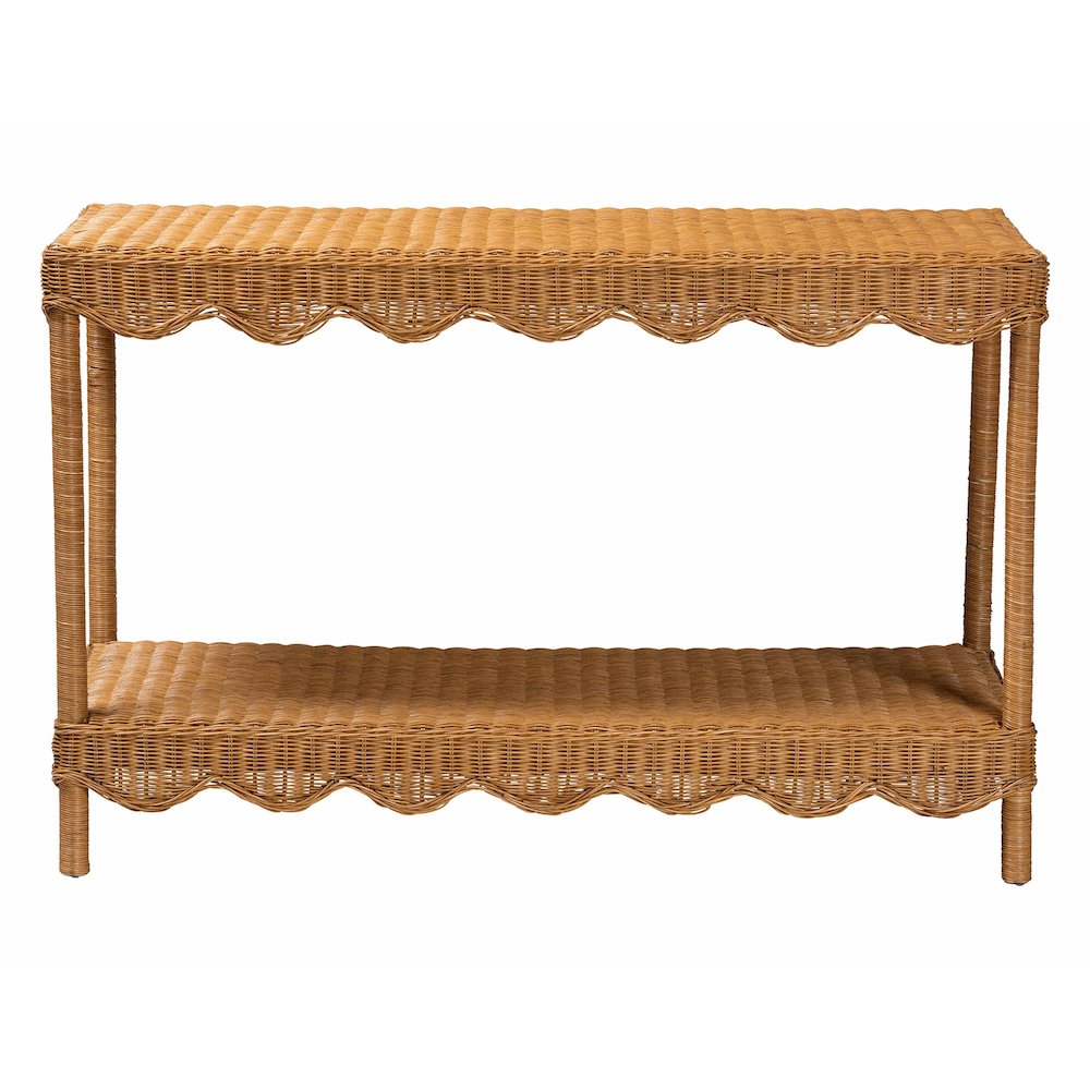Oteria Bohemian Light Honey Scalloped Rattan Console Table. Picture 2