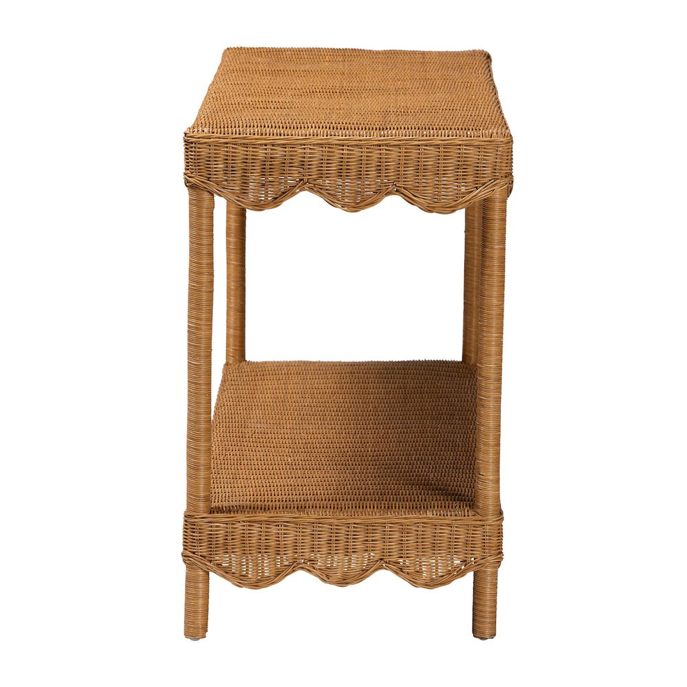 Oteria Bohemian Light Honey Scalloped Rattan Console Table. Picture 3