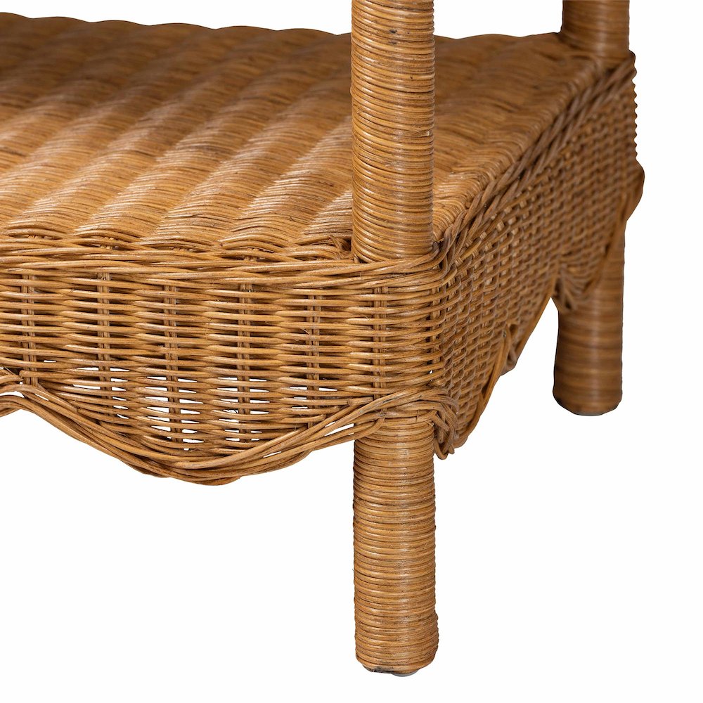 Oteria Bohemian Light Honey Scalloped Rattan Console Table. Picture 5