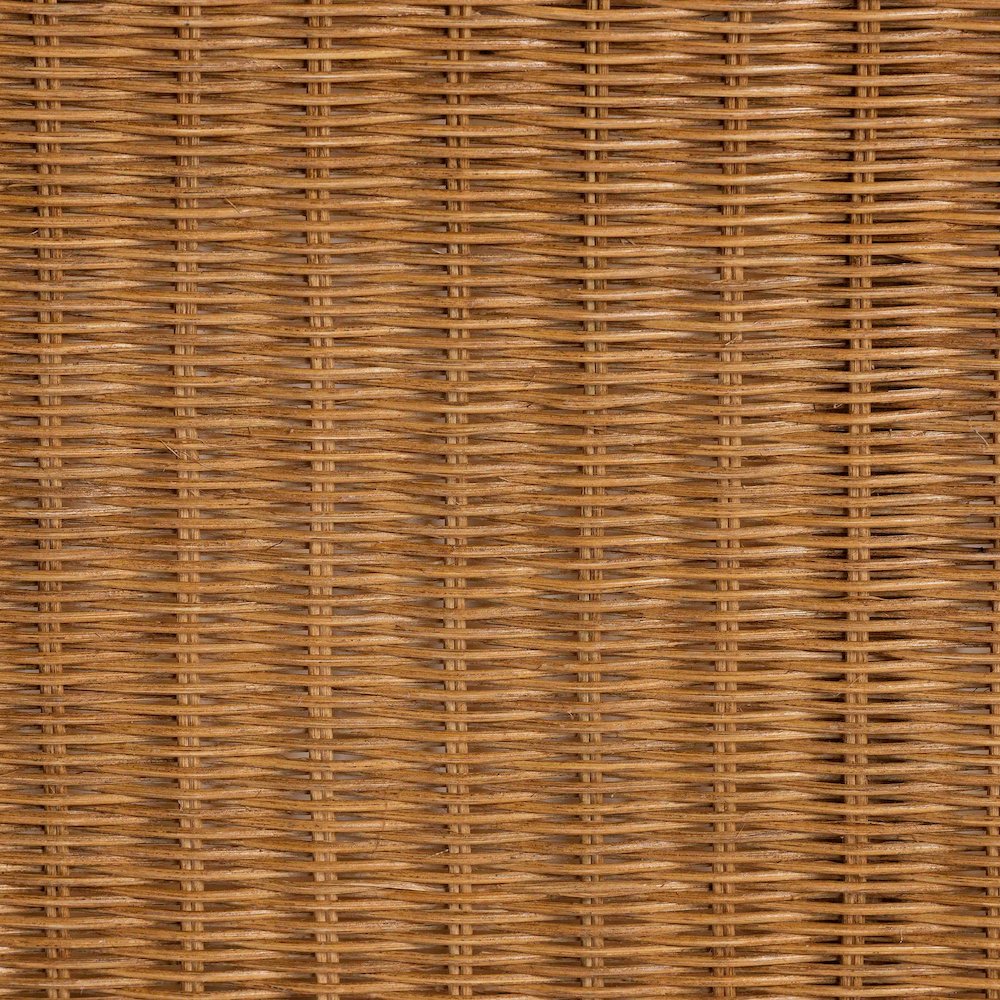 Oteria Bohemian Light Honey Scalloped Rattan Console Table. Picture 6