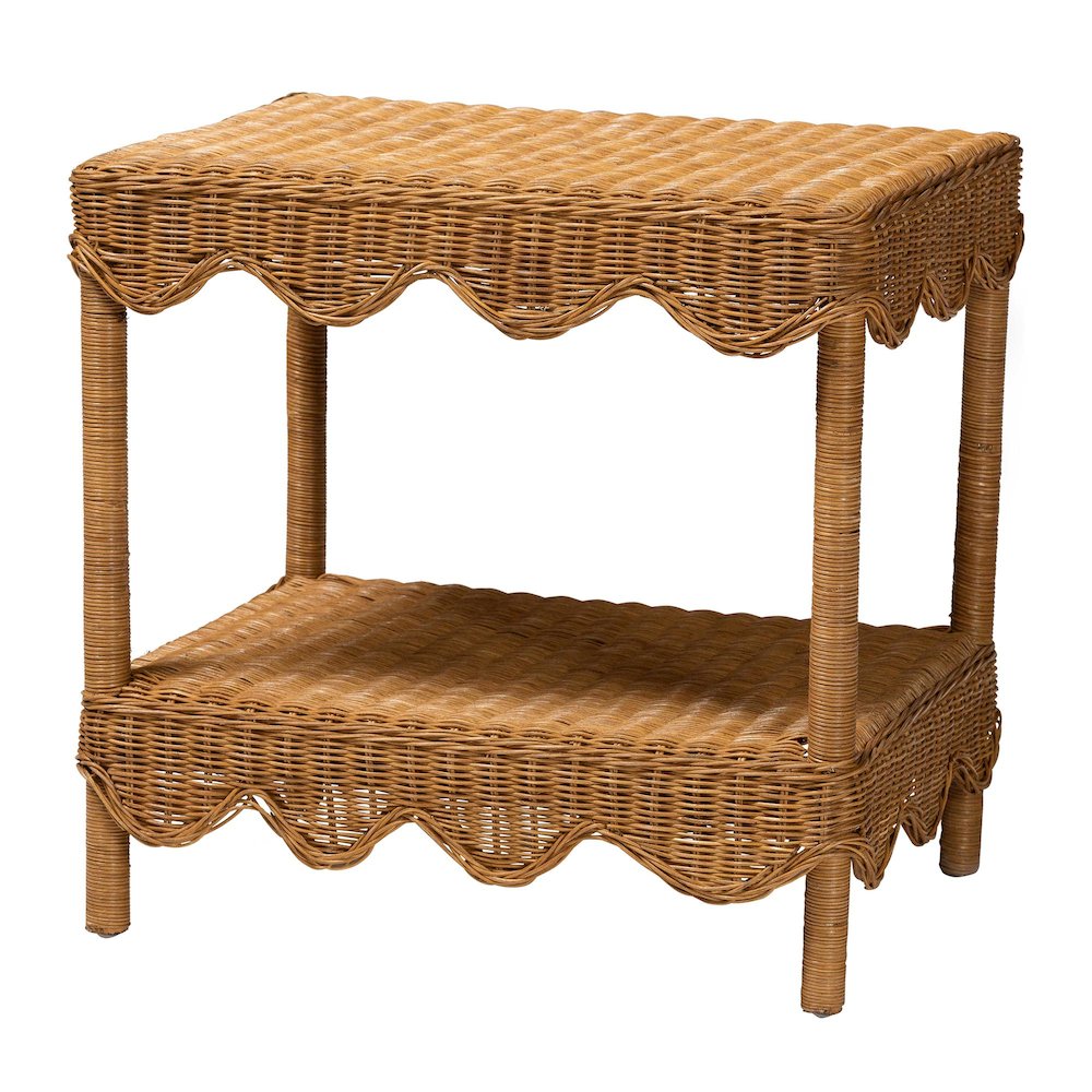 Oteria Bohemian Light Honey Scalloped Rattan Side Table. Picture 1