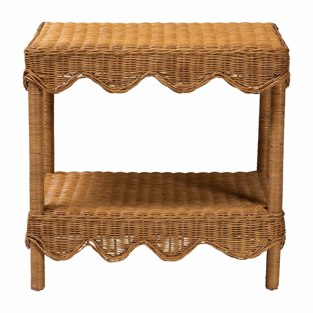 Oteria Bohemian Light Honey Scalloped Rattan Side Table. Picture 2
