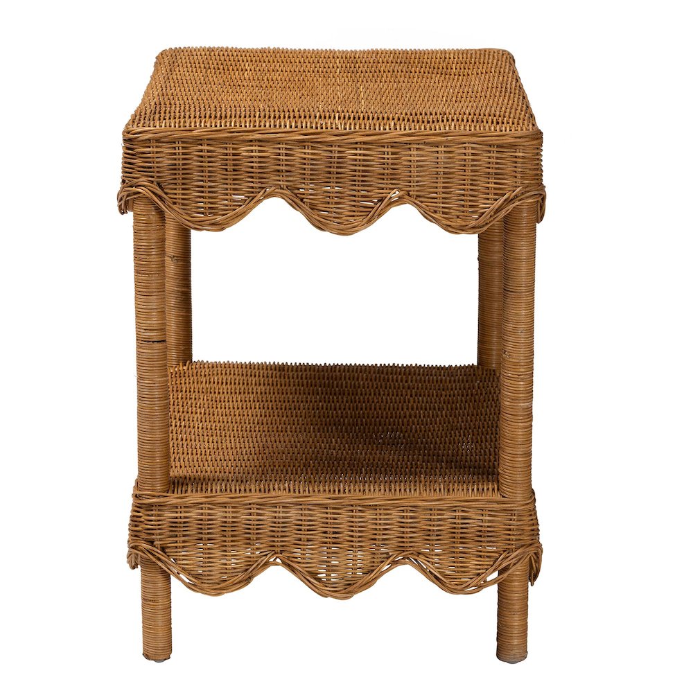 Oteria Bohemian Light Honey Scalloped Rattan Side Table. Picture 3