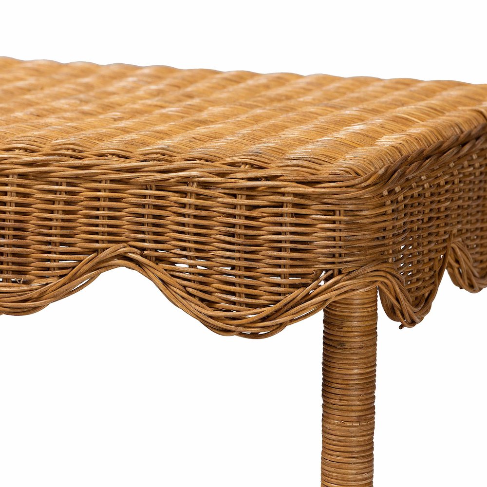 Oteria Bohemian Light Honey Scalloped Rattan Side Table. Picture 4