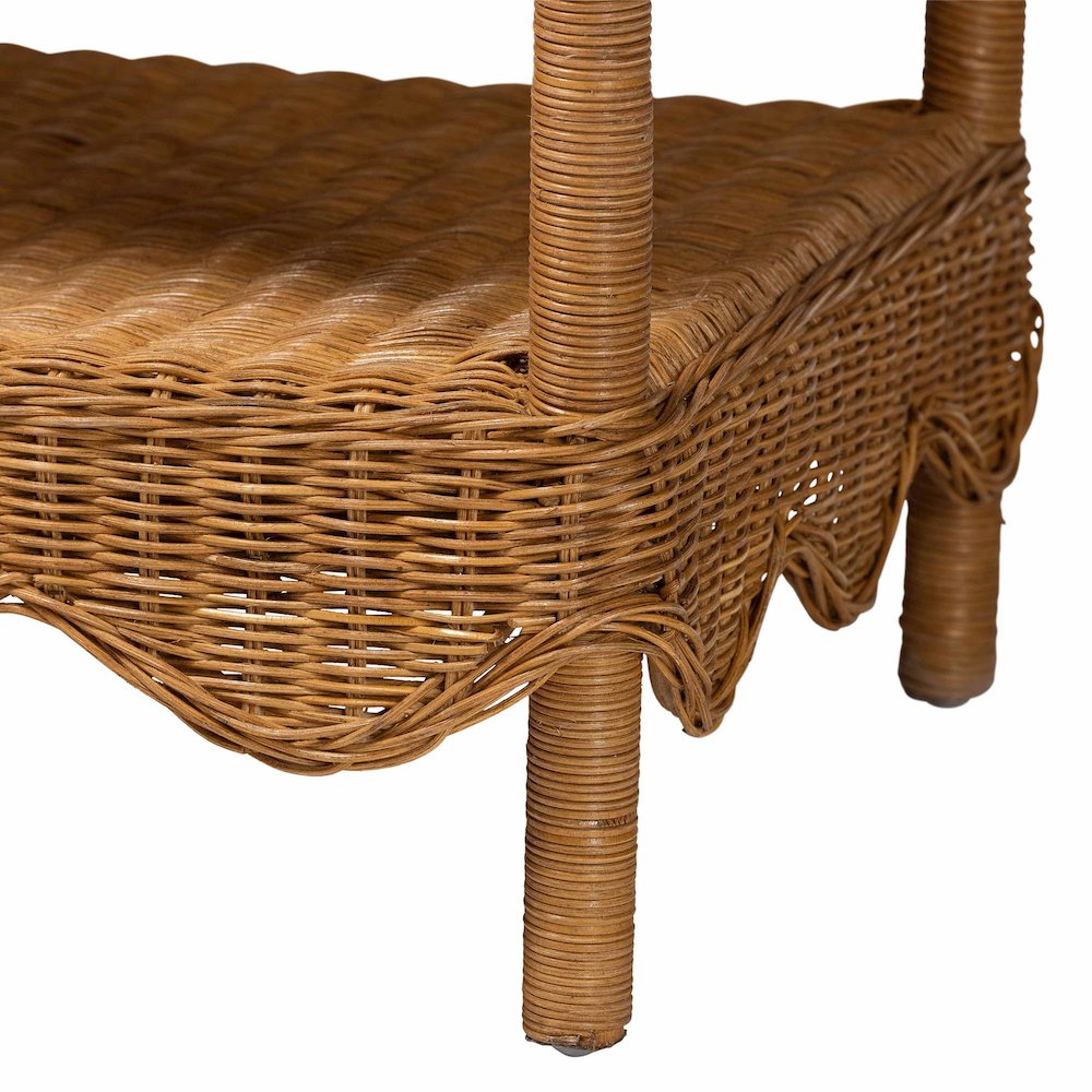 Oteria Bohemian Light Honey Scalloped Rattan Side Table. Picture 5