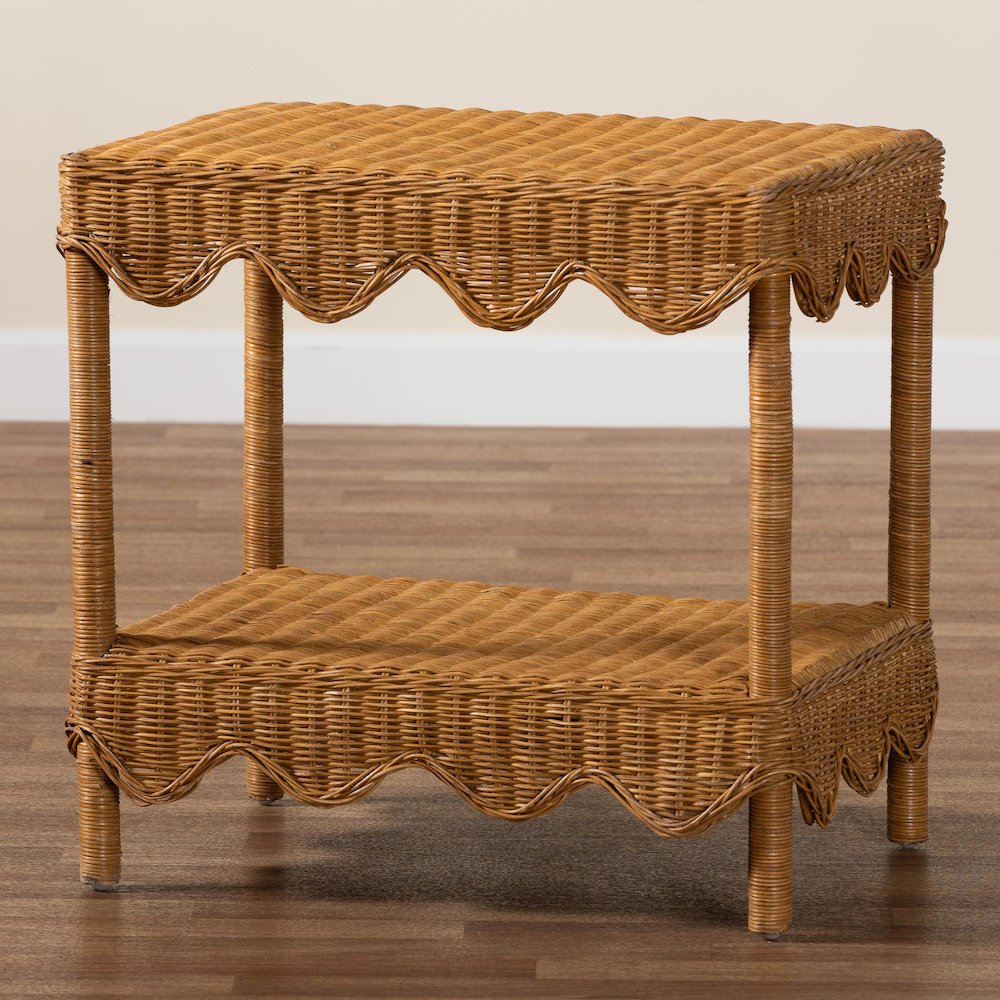 Oteria Bohemian Light Honey Scalloped Rattan Side Table. Picture 8