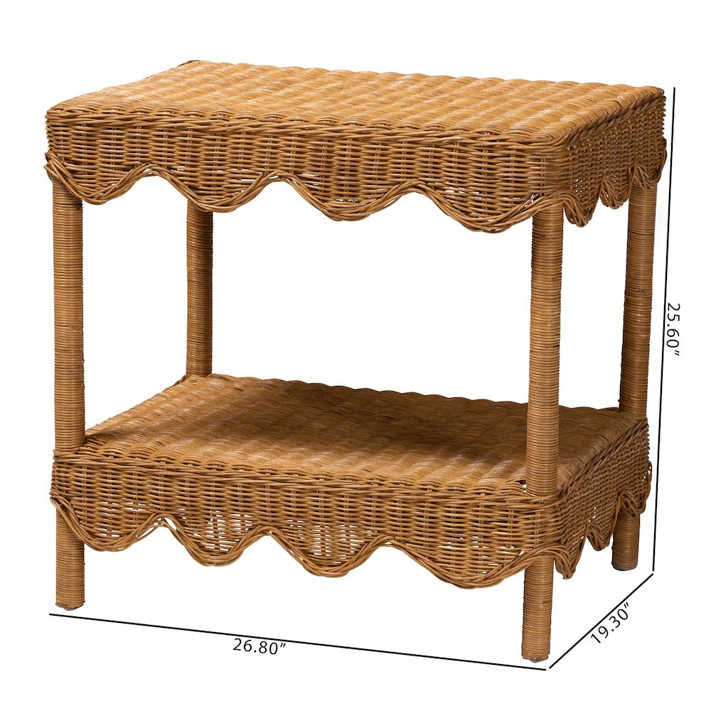 Oteria Bohemian Light Honey Scalloped Rattan Side Table. Picture 9