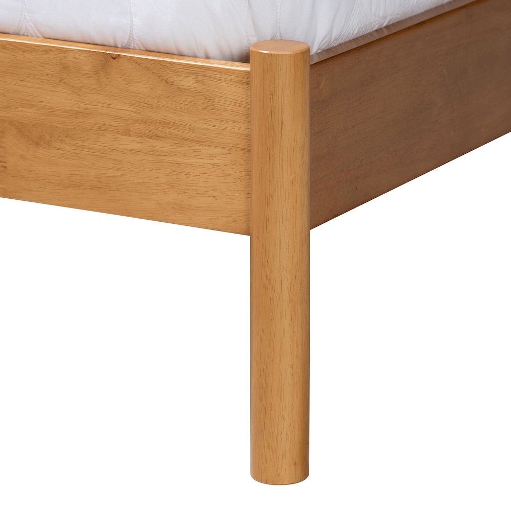 Jaiana Mid-Century Grey Fabric and Oak Brown Wood Queen Size Bed. Picture 5