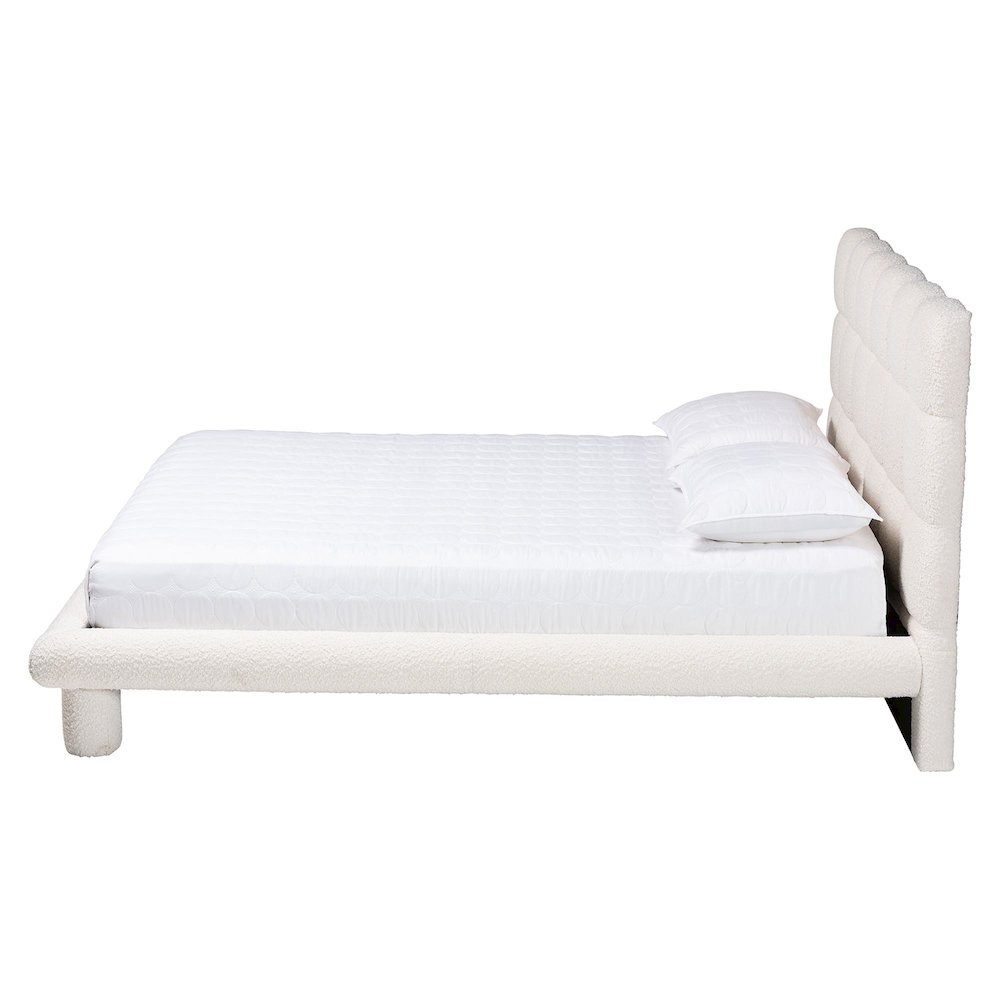 Ralayna Modern Luxe Ivory Boucle Fabric Queen Size Bed. Picture 2
