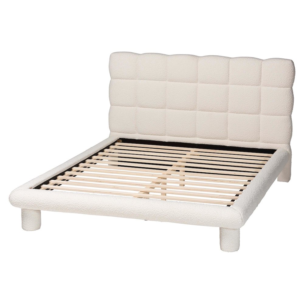 Ralayna Modern Luxe Ivory Boucle Fabric Queen Size Bed. Picture 3
