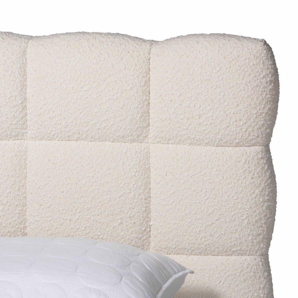 Ralayna Modern Luxe Ivory Boucle Fabric Queen Size Bed. Picture 4