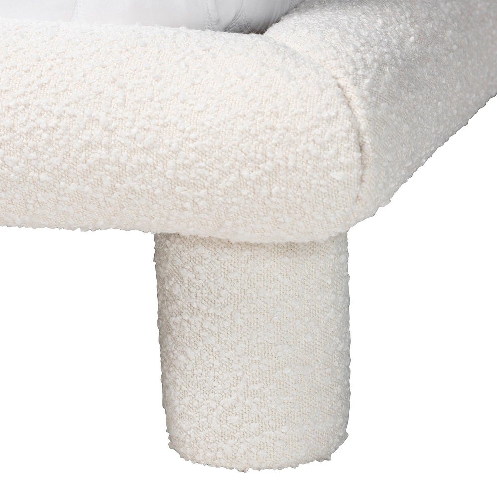 Ralayna Modern Luxe Ivory Boucle Fabric Queen Size Bed. Picture 5