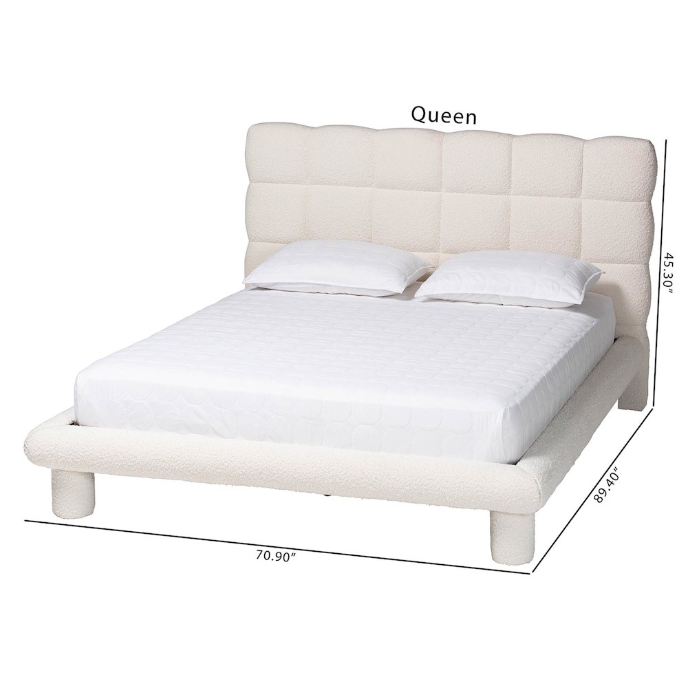 Ralayna Modern Luxe Ivory Boucle Fabric Queen Size Bed. Picture 9