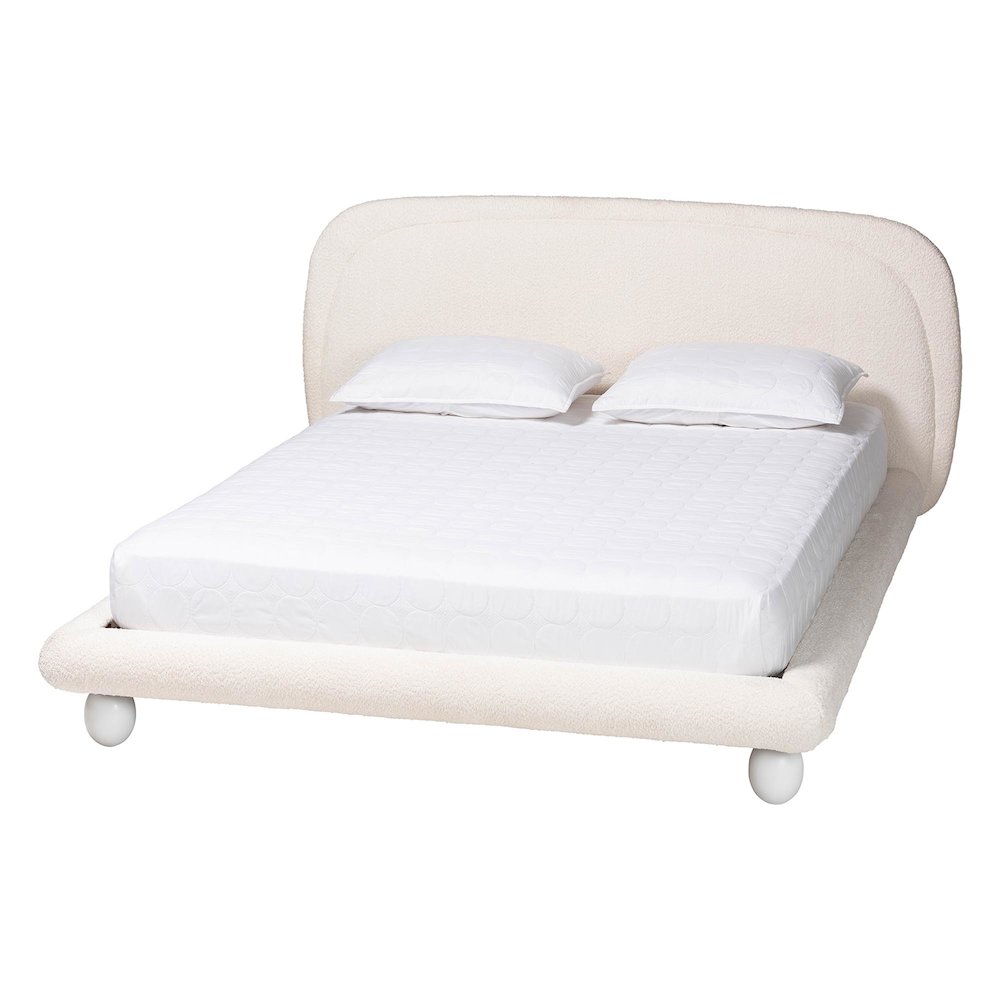 Eladio Modern Luxe Ivory Boucle Fabric Queen Size Bed. Picture 1