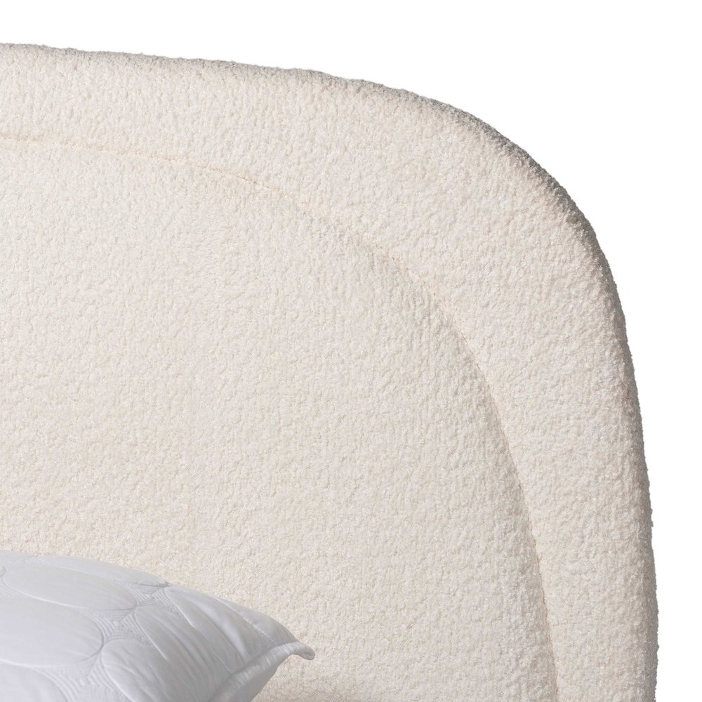 Eladio Modern Luxe Ivory Boucle Fabric Queen Size Bed. Picture 4
