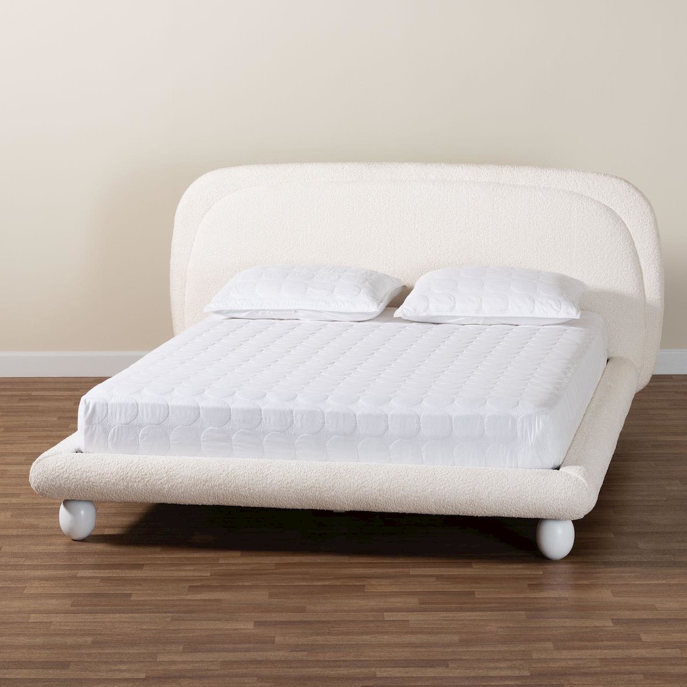 Eladio Modern Luxe Ivory Boucle Fabric Queen Size Bed. Picture 8