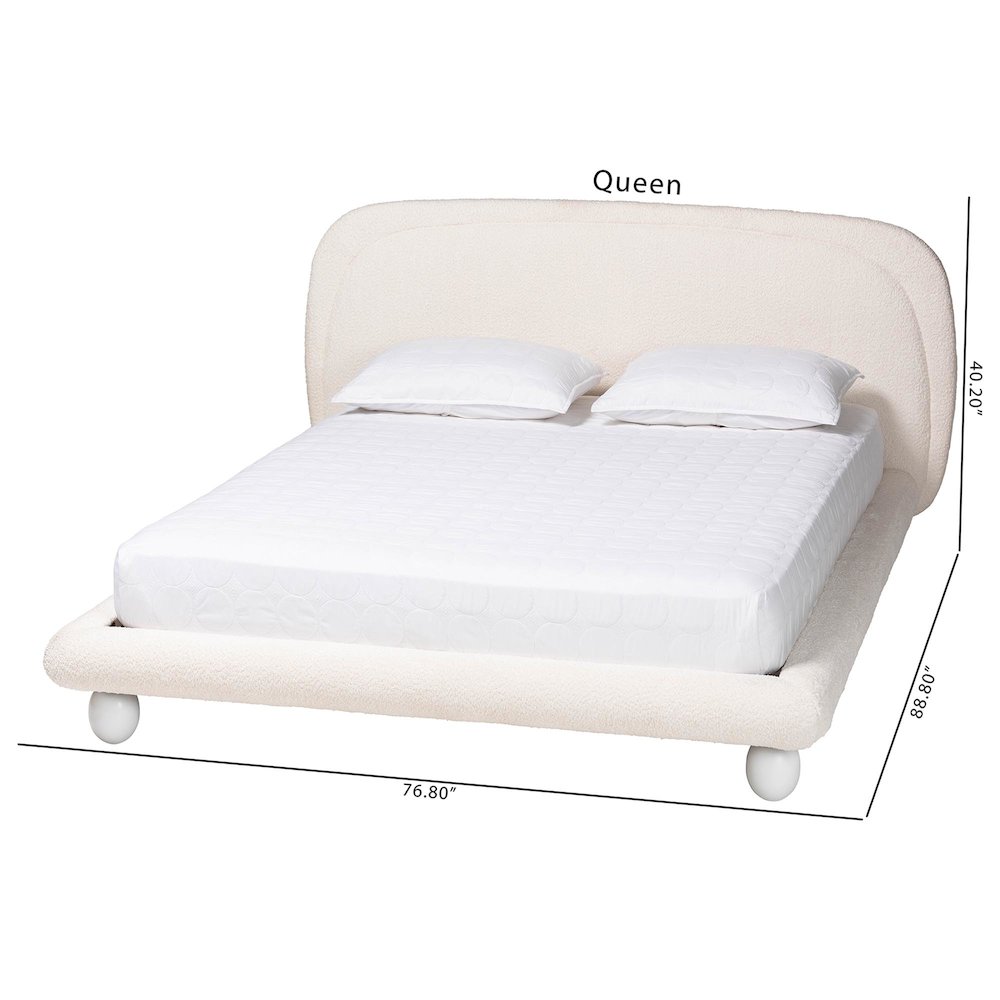 Eladio Modern Luxe Ivory Boucle Fabric Queen Size Bed. Picture 9