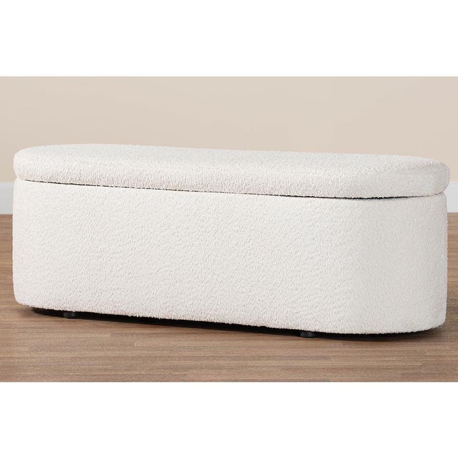 Lavina Modern White Teddy-Bear Fabric Storage Bench. Picture 7