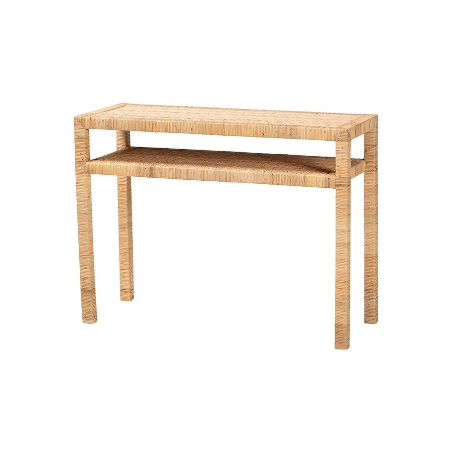 Kalimantan Bohemian Light Honey Rattan and Acacia Wood Console Table. Picture 1