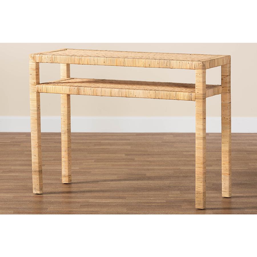 Kalimantan Bohemian Light Honey Rattan and Acacia Wood Console Table. Picture 8