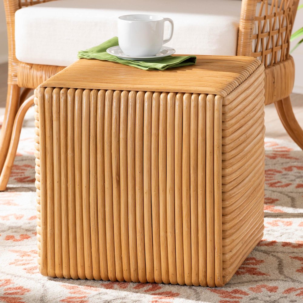 bali & pari Karina Bohemian Light Honey Rattan Footstool. Picture 7