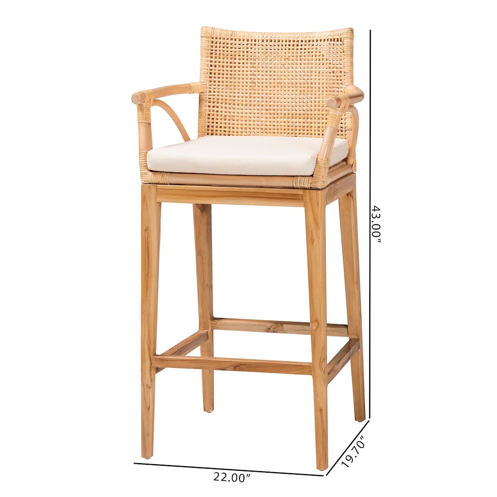 Storsel Bohemian Natural Rattan and Teak Wood 2-Piece Bar Stool Set. Picture 9