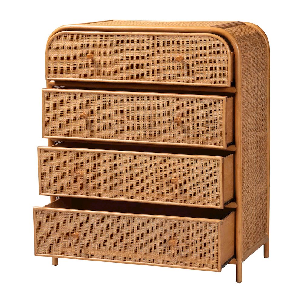 Sampit Natural Rattan 4-Drawer Storage Cabinet - Handwoven Cane Displaying Unit. Picture 1