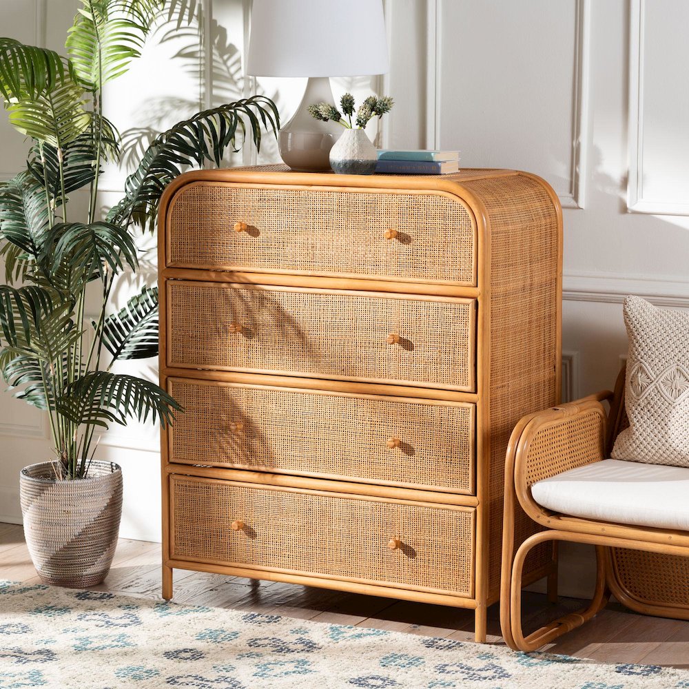 Sampit Natural Rattan 4-Drawer Storage Cabinet - Handwoven Cane Displaying Unit. Picture 8