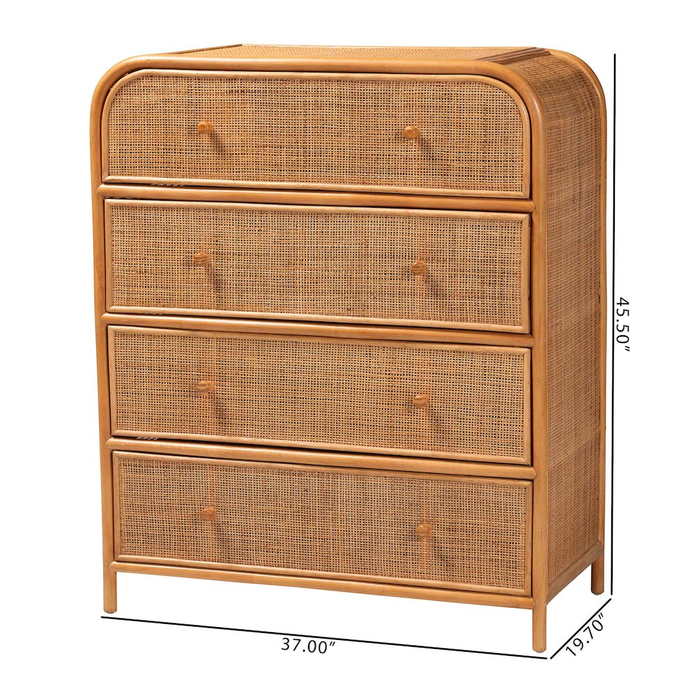 Sampit Natural Rattan 4-Drawer Storage Cabinet - Handwoven Cane Displaying Unit. Picture 9