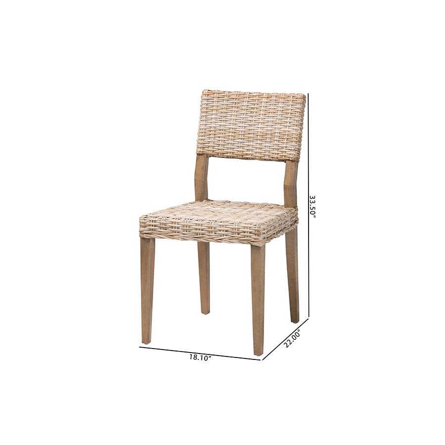 Barossa Bohemian Grey Kubu Rattan and Mahogany Wood Dining Chair. Picture 10