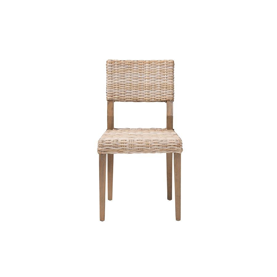 Barossa Bohemian Grey Kubu Rattan and Mahogany Wood Dining Chair. Picture 2