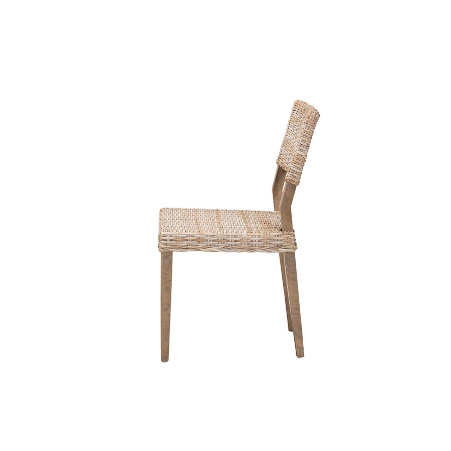Barossa Bohemian Grey Kubu Rattan and Mahogany Wood Dining Chair. Picture 3