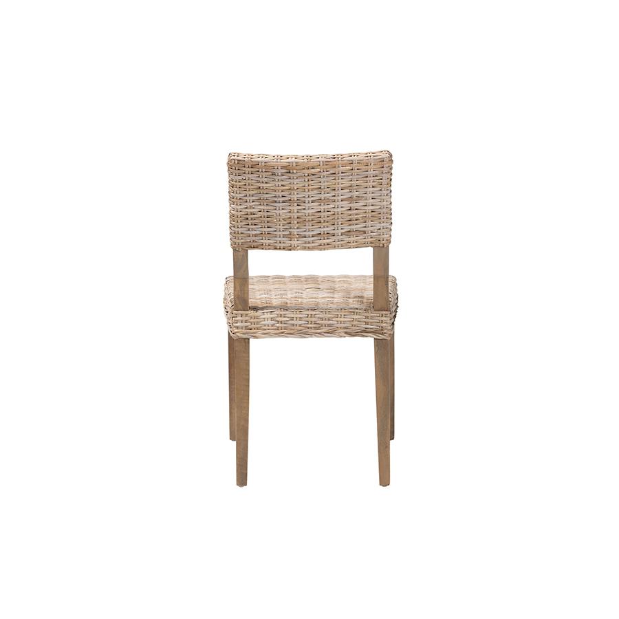 Barossa Bohemian Grey Kubu Rattan and Mahogany Wood Dining Chair. Picture 4
