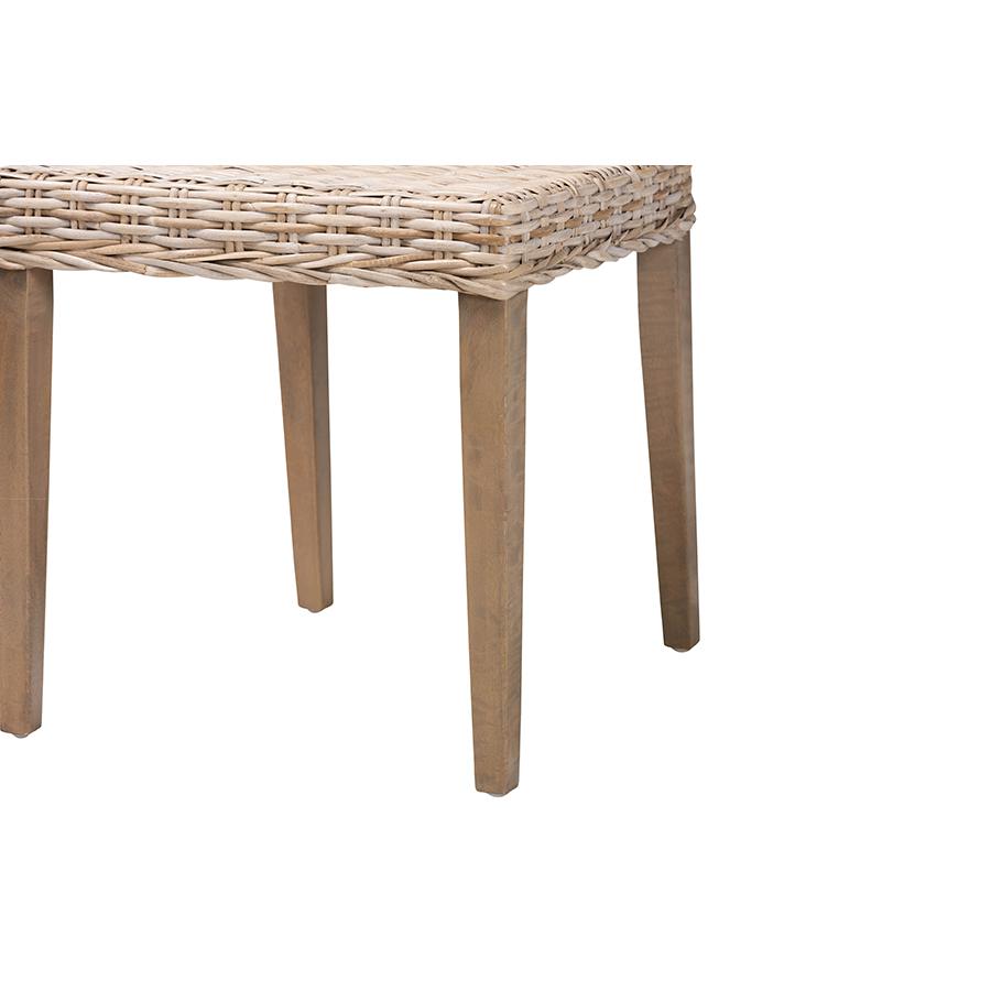 Barossa Bohemian Grey Kubu Rattan and Mahogany Wood Dining Chair. Picture 6