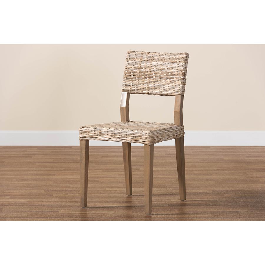 Barossa Bohemian Grey Kubu Rattan and Mahogany Wood Dining Chair. Picture 9