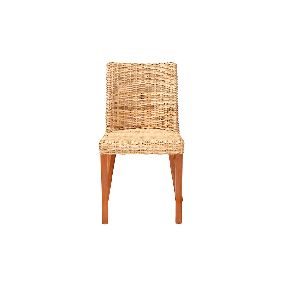 Rowen Bohemian Light Honey Kubu Rattan and Mahogany Wood Dining Chair. Picture 2