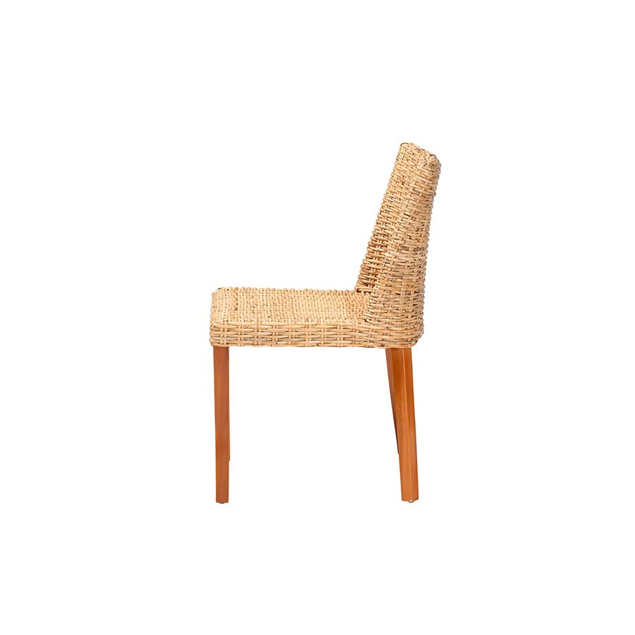 Rowen Bohemian Light Honey Kubu Rattan and Mahogany Wood Dining Chair. Picture 3