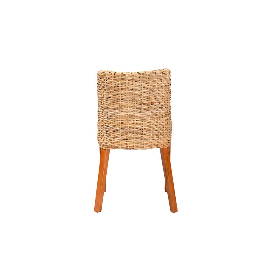 Rowen Bohemian Light Honey Kubu Rattan and Mahogany Wood Dining Chair. Picture 4