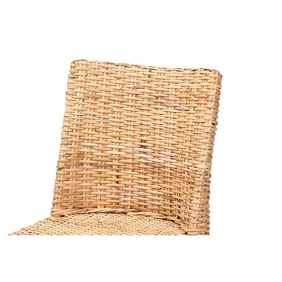Rowen Bohemian Light Honey Kubu Rattan and Mahogany Wood Dining Chair. Picture 5