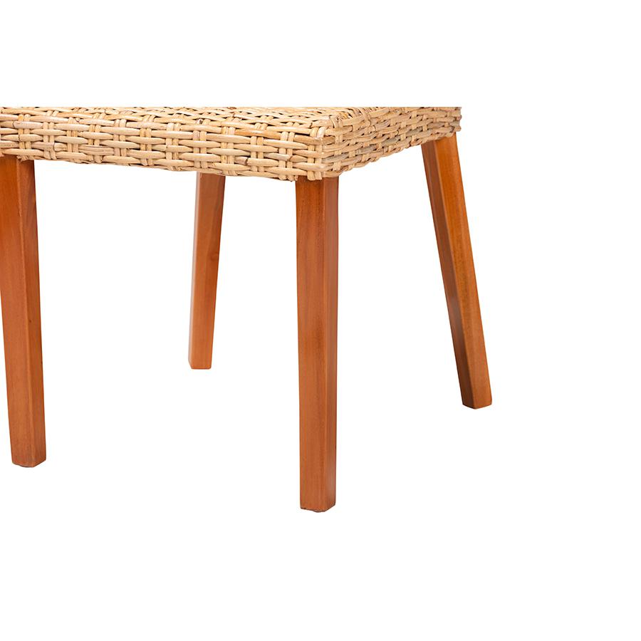 Rowen Bohemian Light Honey Kubu Rattan and Mahogany Wood Dining Chair. Picture 6
