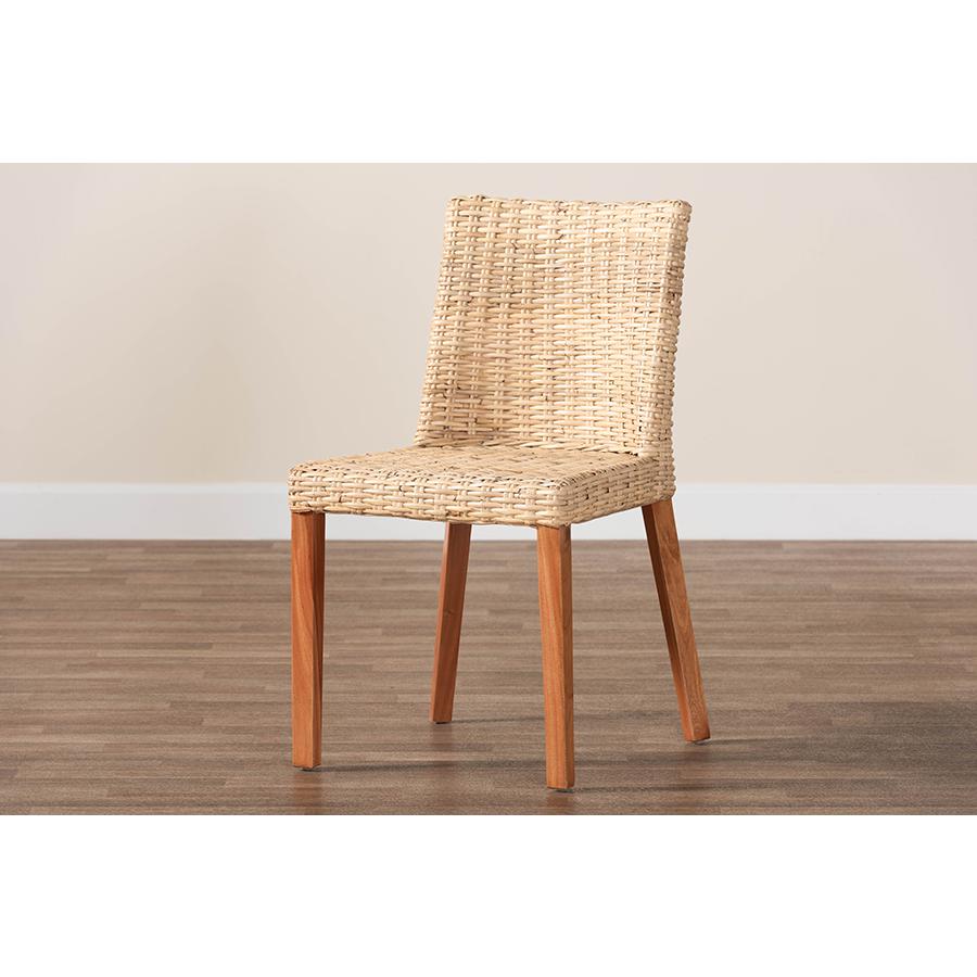 Rowen Bohemian Light Honey Kubu Rattan and Mahogany Wood Dining Chair. Picture 9