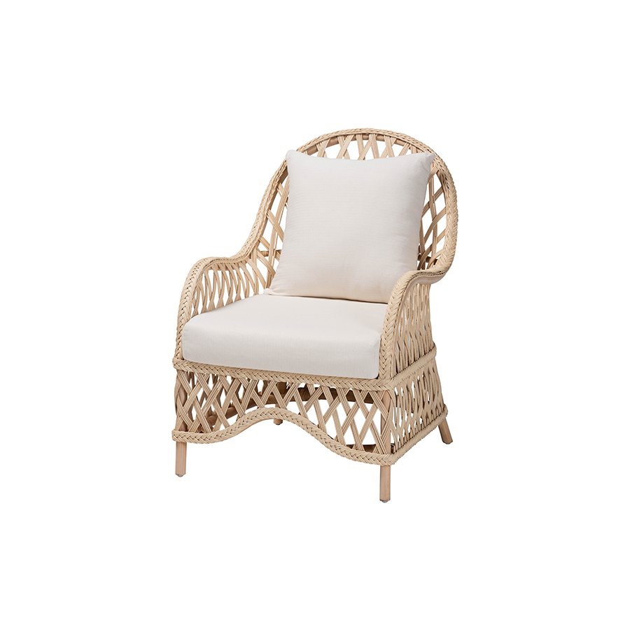 Florence Bohemian Ivory Braided Rattan Arm Chair. Picture 1