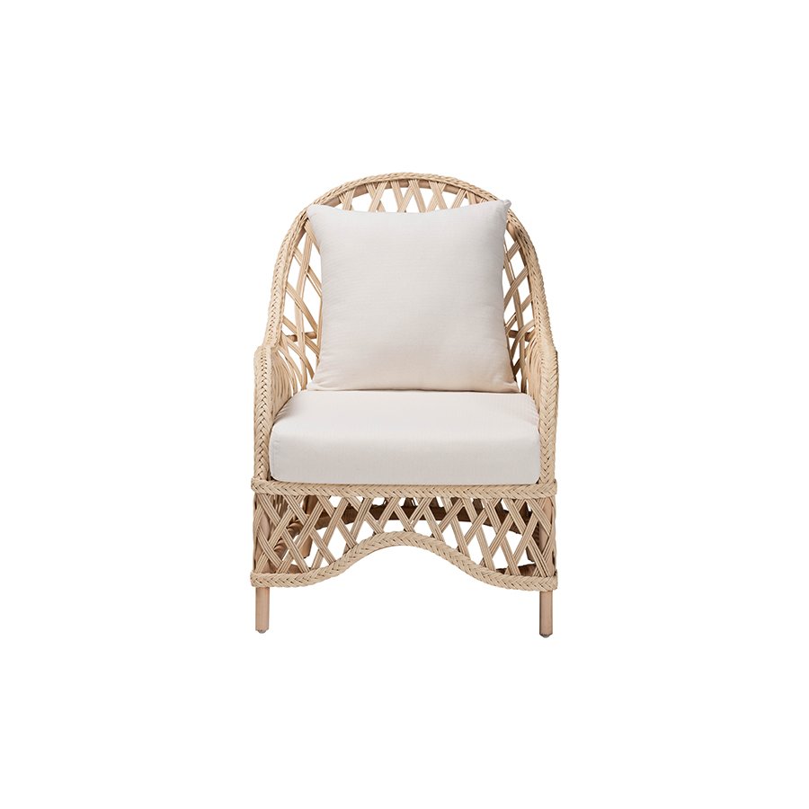 Florence Bohemian Ivory Braided Rattan Arm Chair. Picture 2