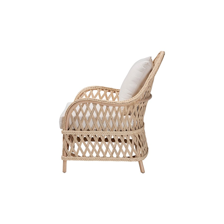 Florence Bohemian Ivory Braided Rattan Arm Chair. Picture 3