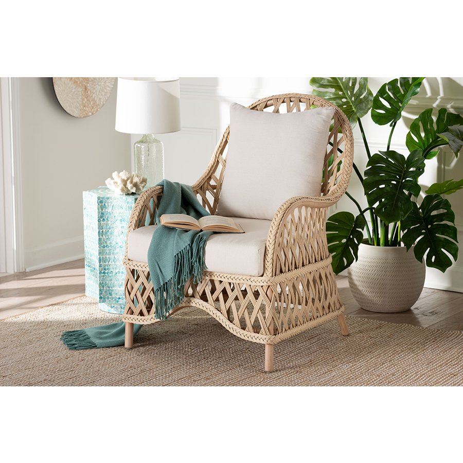 Florence Bohemian Ivory Braided Rattan Arm Chair. Picture 8