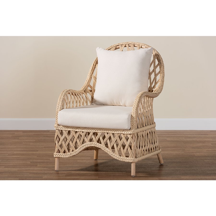 Florence Bohemian Ivory Braided Rattan Arm Chair. Picture 9