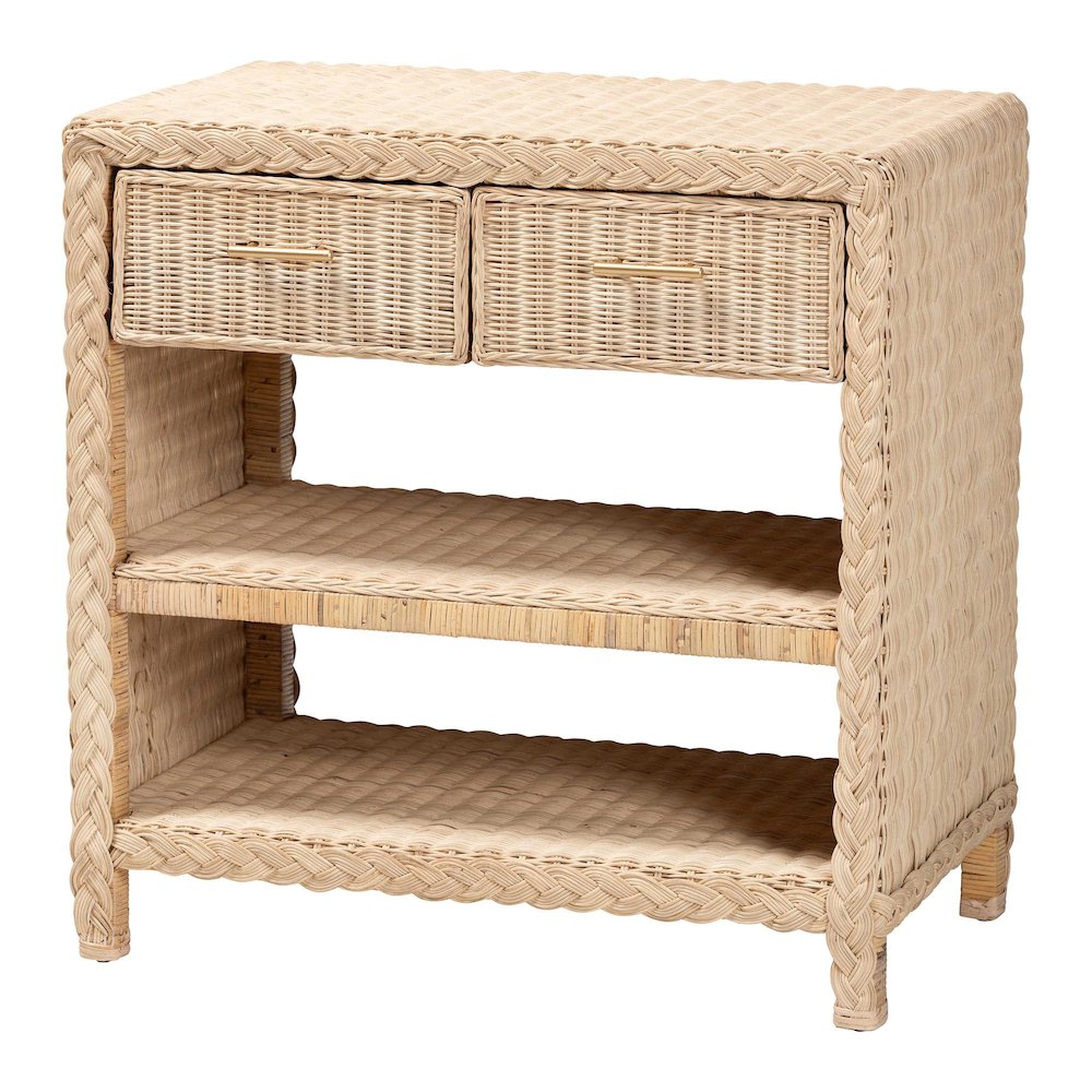 Lanica Japandi Sun Bleached Rattan 2-Drawer Console Table. Picture 1