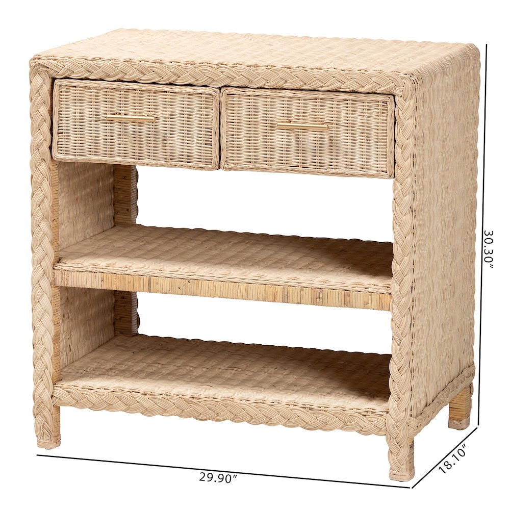 Lanica Japandi Sun Bleached Rattan 2-Drawer Console Table. Picture 11