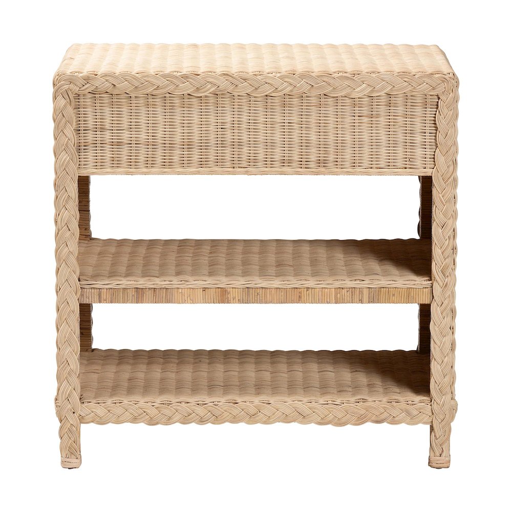 Lanica Japandi Sun Bleached Rattan 2-Drawer Console Table. Picture 5